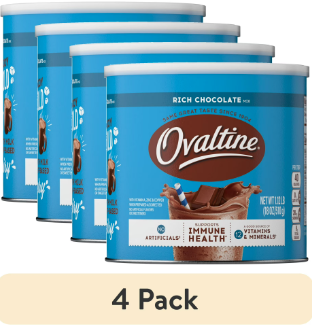 (4 pack) PR Ovaltine Rich Chocolate Powdered Stir In Drink Mix for Hot and Cold Milk. (46 Servings) 18 oz